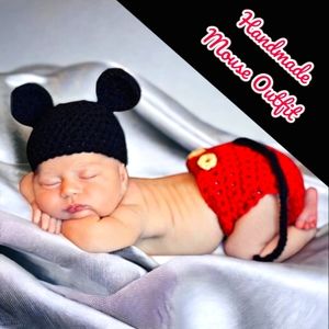 NWT Handmade 'Deep Magic' Crochet Cotton Mouse Outfit Size: 0-3 Months